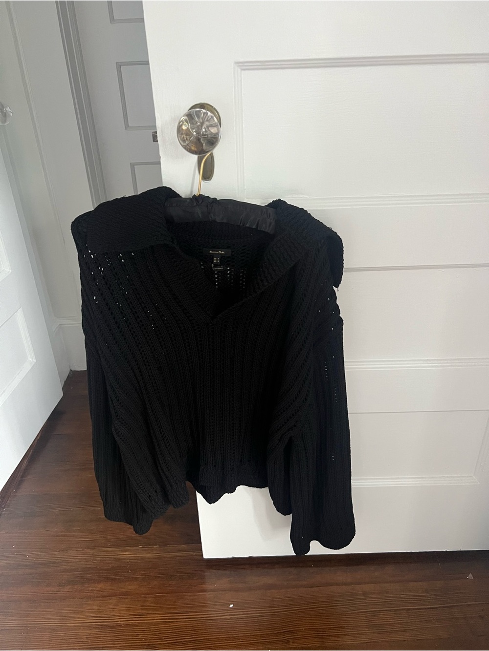 Massimo Dutti Black Polo Open Work Knit Sweater